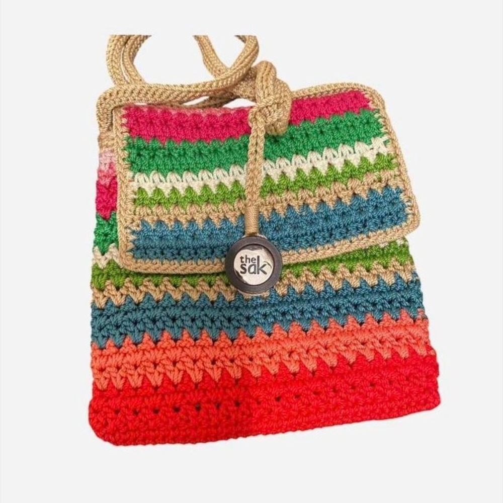 The Sak Colorful crochet bag with strap #crochetbag Y2K 90s‎ fashion, boho chic.